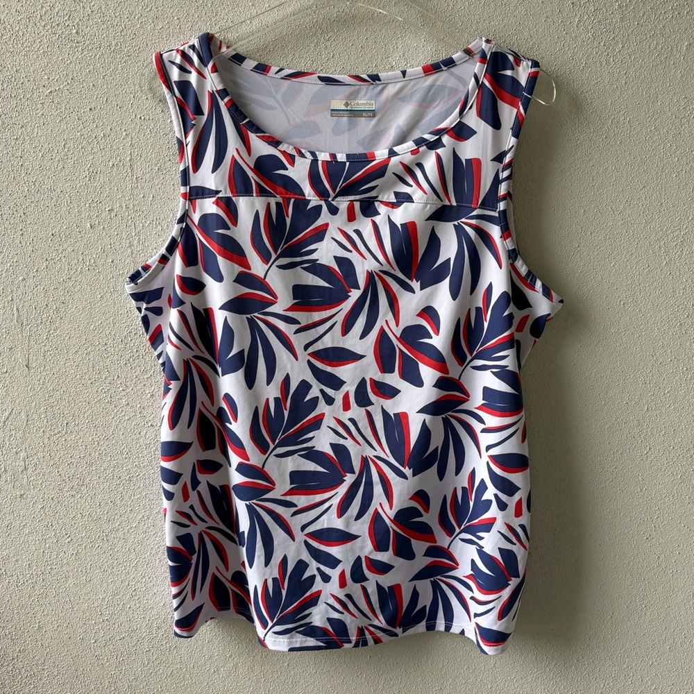 Columbia XL Sleeveless Red White Blue Tank Open Middle Back Summer Picnic USA